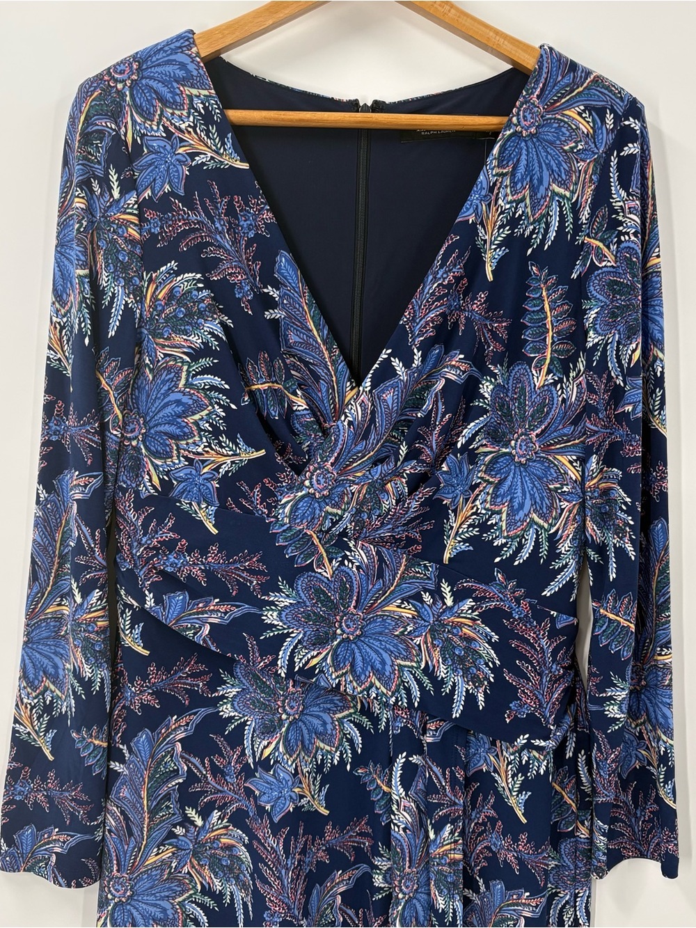 Lauren Ralph Lauren New Navy Floral Long-Sleeve Faux Wrap Dress | 10 - Picture 4 of 11